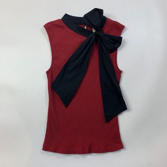 Dolan Tank Top Womens S Small Burgundy Black Big Bow Ribbed Fitted Anthropologie - Picture 2 of 12